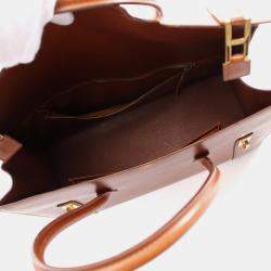 Hermes Cognac Brown Box Calf Leather Drag 37 Handbag