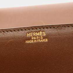 Hermes Cognac Brown Box Calf Leather Drag 37 Handbag