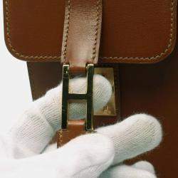 Hermes Cognac Brown Box Calf Leather Drag 37 Handbag