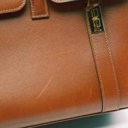 Hermes Cognac Brown Box Calf Leather Drag 37 Handbag