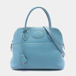 Hermes Blue Jean Taurillon Clemence Leather Bolide 31 Shoulder Bag
