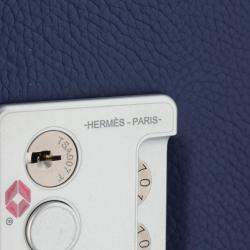 Pre Owned Hermes Beige Navy Leather Rolling Mobility Carry Bag