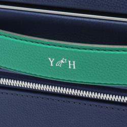 Pre Owned Hermes Beige Navy Leather Rolling Mobility Carry Bag