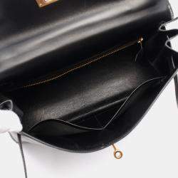 Pre Owned Hermes Black Box Calf Leather Kelly 32 Hand Bag GHW