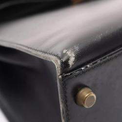 Pre Owned Hermes Black Box Calf Leather Kelly 32 Hand Bag GHW