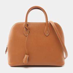 Pre Owned Hermes Brown Gold Epsom Leather Bolide 1923 30 Handbag