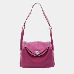 Hermes Rose Shocking Taurillon Clemence Leather Lindy 26 Shoulder Bag