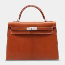 Hermes Brown Gold Pig Leather Kelly 32 Handbag