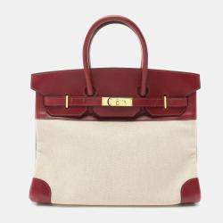 Hermes Beige Ecru Rouge Toile H Leather H  X Birkin 35 Handbag GHW