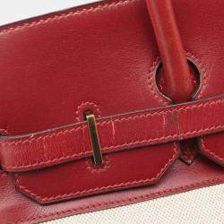 Hermes Beige Ecru Rouge Toile H Leather H  X Birkin 35 Handbag GHW