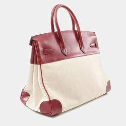 Hermes Beige Ecru Rouge Toile H Leather H  X Birkin 35 Handbag GHW