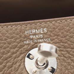 Pre Owned Hermes Etoupe Grey Maxi-Quadrille Taurillon Clemence Leather Lindy Mini Crossbody Bag