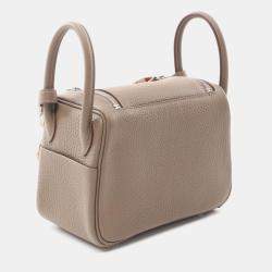 Pre Owned Hermes Etoupe Grey Maxi-Quadrille Taurillon Clemence Leather Lindy Mini Crossbody Bag