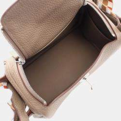 Pre Owned Hermes Etoupe Grey Maxi-Quadrille Taurillon Clemence Leather Lindy Mini Crossbody Bag