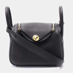 Hermes Black Clemence Leather Lindy Mini Shoulder Bag