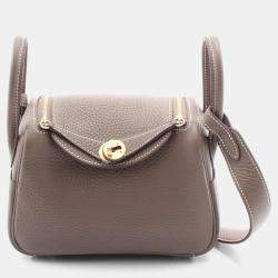 Hermes Etoupe Grey Taurillon Clemence Leather Lindy Mini Crossbody Bag