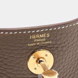 Hermes Etoupe Grey Taurillon Clemence Leather Lindy Mini Crossbody Bag