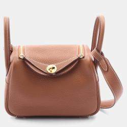 Hermes Gold Taurillon Clemence Leather Lindy Mini Crossbody Bag
