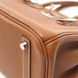 Pre Owned Hermes Gold Taurillon Clemence Leather Birkin 30 Handbag