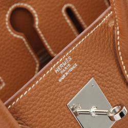 Pre Owned Hermes Gold Taurillon Clemence Leather Birkin 30 Handbag