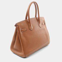 Pre Owned Hermes Gold Taurillon Clemence Leather Birkin 30 Handbag