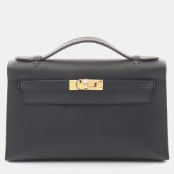 Hermes Black Swift Leather Kelly Mini Pochette Bag