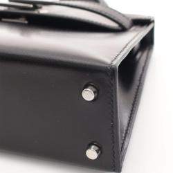 Hermes Black Box Calf Leather Mini Kelly Shoulder Bag