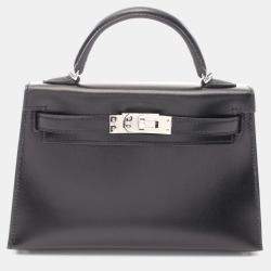 Hermes Black Box Calf Leather Mini Kelly Shoulder Bag