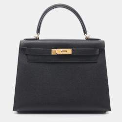 Hermes Black Epsom Leather Kelly 28 Shoulder Bag