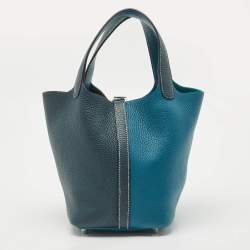 مملوكة مسبقًا Hermès Vert Bosphore/Vert Cypress Taurillon Clemence Leather Picotin Lock 18 Bag