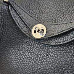 Hermes Noir Taurillon Clemence Leather Palladium Finish Mini Lindy