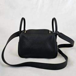Hermes Noir Taurillon Clemence Leather Palladium Finish Mini Lindy