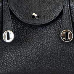 Hermes Noir Taurillon Clemence Leather Palladium Finish Mini Lindy