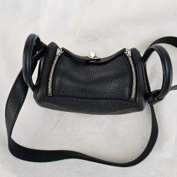 Hermes Noir Taurillon Clemence Leather Palladium Finish Mini Lindy