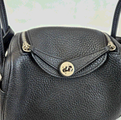 Hermes Noir Taurillon Clemence Leather Palladium Finish Mini Lindy