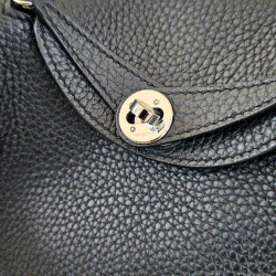 Hermes Noir Taurillon Clemence Leather Palladium Finish Mini Lindy