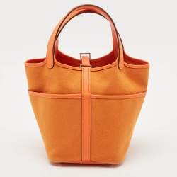 Hermès Orange Toile Goeland and Swift Leather Cargo Picotin Lock 18 Bag