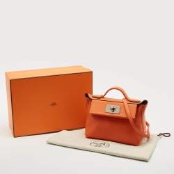 Hermès Orange Evercolor and Swift Leather Silver Finish 24/24 21 Bag 
