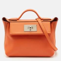 Hermès Orange Evercolor and Swift Leather Silver Finish 24/24 21 Bag 