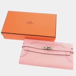 Hermes Rose Sakura Swift Leather Kelly Long Ghillies Wallet 