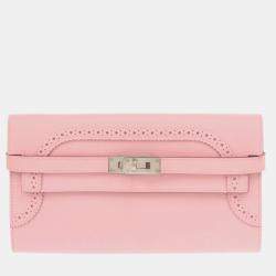 Hermes Rose Sakura Swift Leather Kelly Long Ghillies Wallet 
