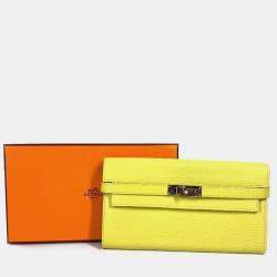 Hermes Yellow Chevre Leather Kelly Long Wallet 