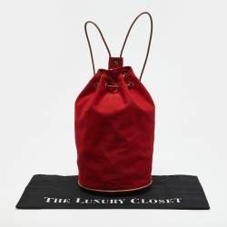 Hermes Red/Beige Canvas and Leather Polochon Mimile Bag