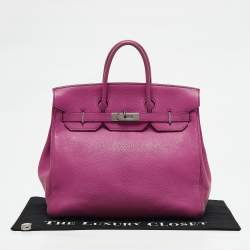 Hermes Fuchsia Chevre Leather Palladium Finish HAC Birkin 32 Bag