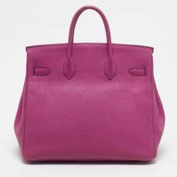 Hermes Fuchsia Chevre Leather Palladium Finish HAC Birkin 32 Bag