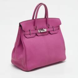 Hermes Fuchsia Chevre Leather Palladium Finish HAC Birkin 32 Bag