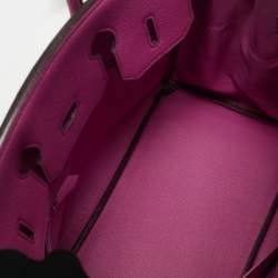 Hermes Fuchsia Chevre Leather Palladium Finish HAC Birkin 32 Bag