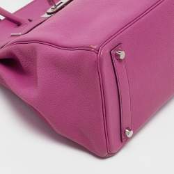 Hermes Fuchsia Chevre Leather Palladium Finish HAC Birkin 32 Bag