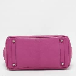Hermes Fuchsia Chevre Leather Palladium Finish HAC Birkin 32 Bag