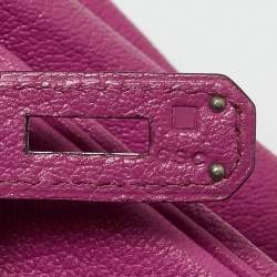 Hermes Fuchsia Chevre Leather Palladium Finish HAC Birkin 32 Bag